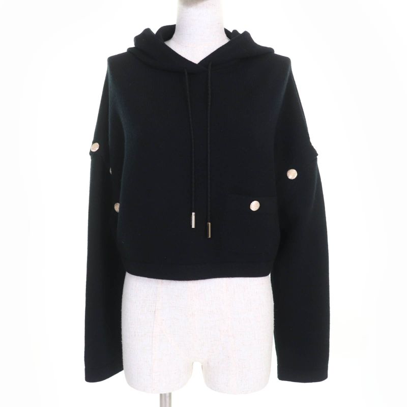 CHANEL P72799k10443 100% Cashmere Coco Mark Button 2WAY Cropped Knit Hoodie
