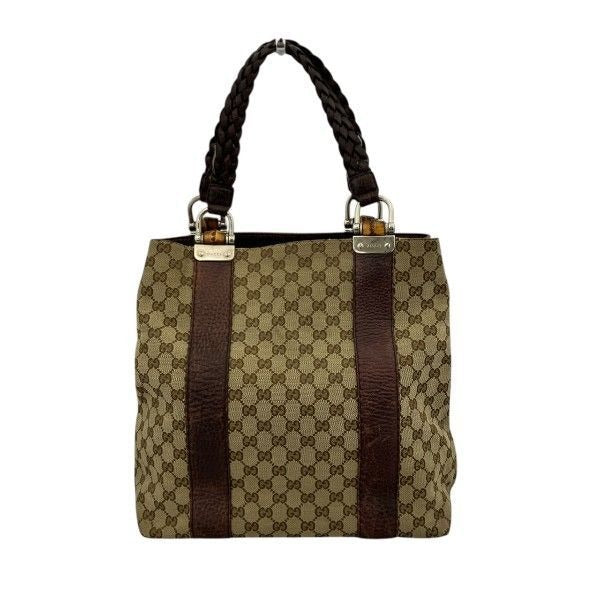 Gucci Bamboo Tote Leather Canvas Beige Brown