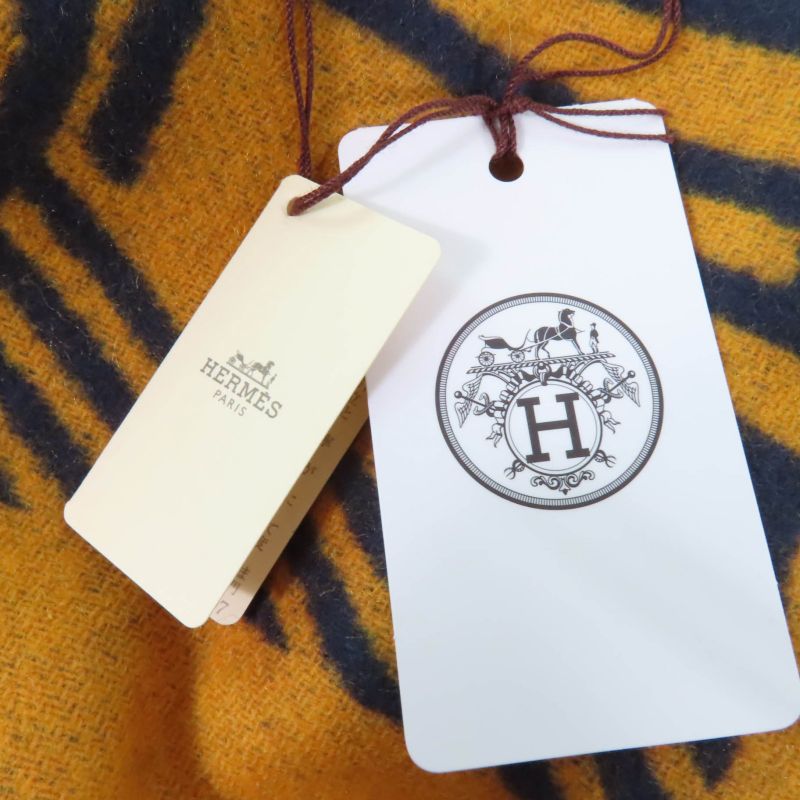 Hermes Dre Buckle Cashmere Echarpe Tisse Fringed Reversible Scarf Navy With Box