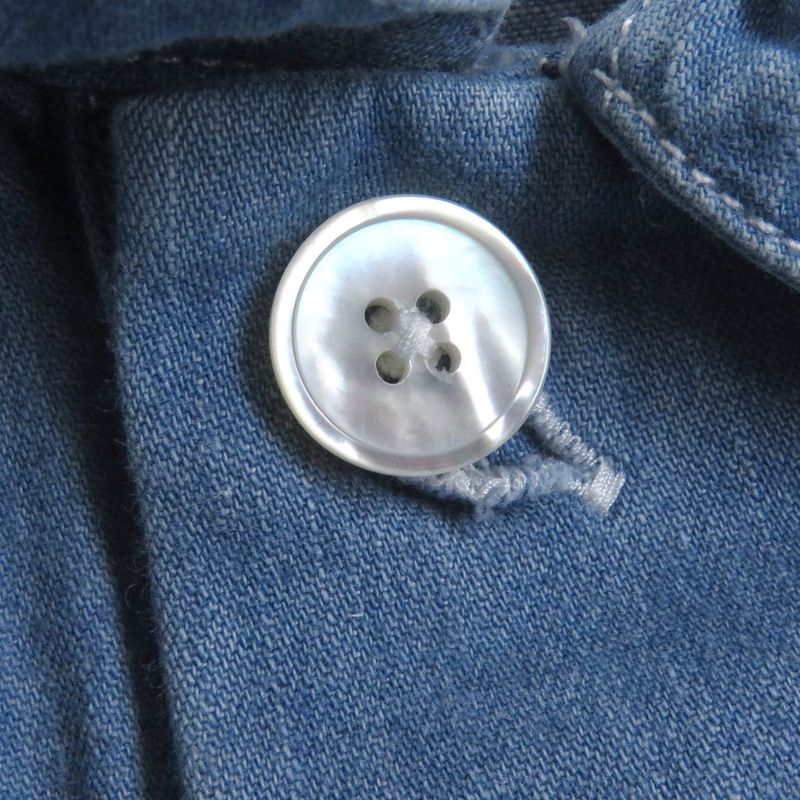 Hermes 23SS Cotton Half Button Patch Pocket Pullover Short Sleeve Shirt Indigo