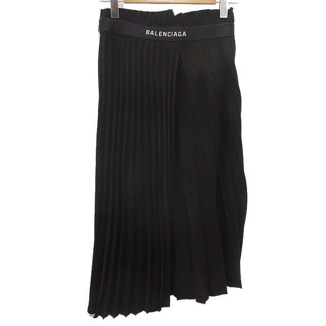 Balenciaga Pleated Skirt Logo Jacquard 38 Black Asymmetric — view 2