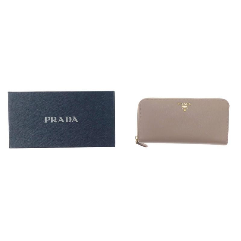 Prada Round Long Wallet Saffiano 1ml506 Beige
