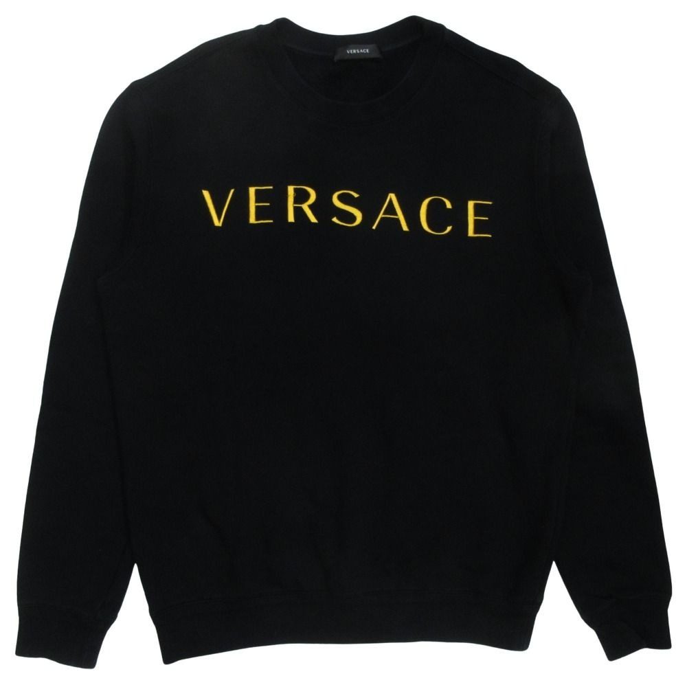 Versace Logo Sweatshirt Trainers Top Long Sleeve Embroidery Brushed Back M Black