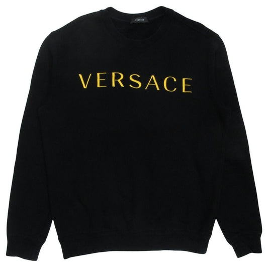 Versace Logo Sweatshirt Trainers Top Long Sleeve Embroidery Brushed Back M Black