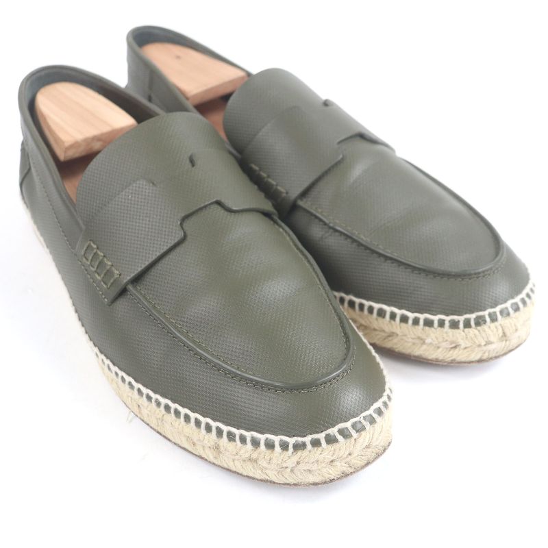 Hermes Trip Leather H Logo Motif Espadrille Moccasin Loafers Khaki 41 Storage