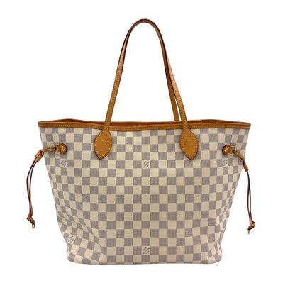 Louis Vuitton Neverfull Damier Azur Rose Velours Initial Leather White Light