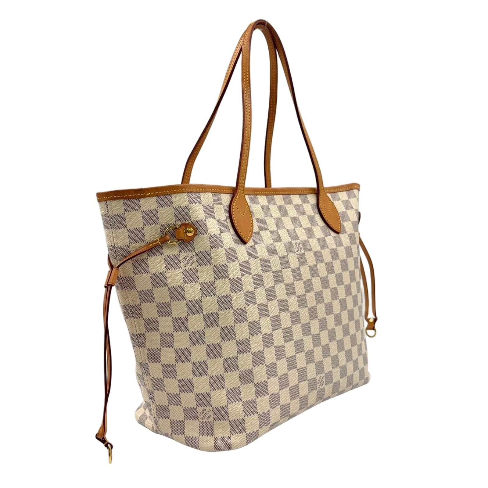 Louis Vuitton Neverfull Damier Azur Rose Velours Initial Leather White Light — view 2