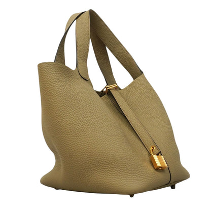 Hermes Handbag Picotin Lock Taurillon Clemence Beige Marfa Gold — view 2