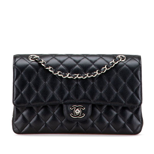 Chanel Matelasse Coco Mark W Flap Chain Shoulder Bag Handbag Black Silver