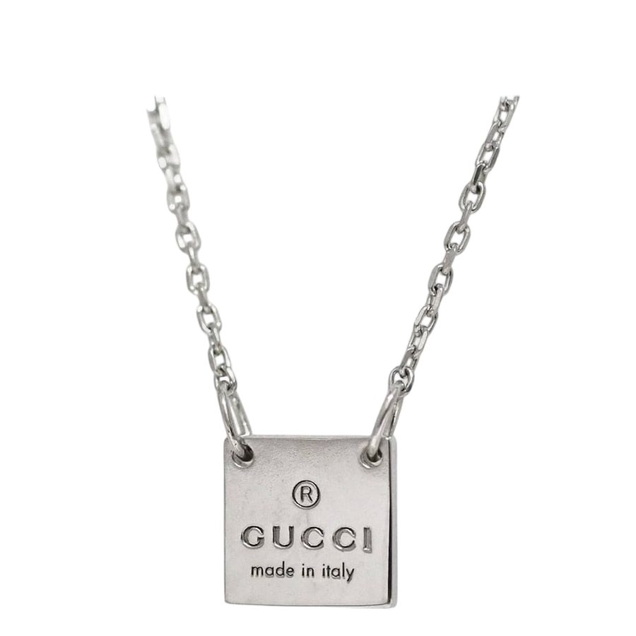 Gucci Logo Tag Necklace Silver 925 Sterling Plate