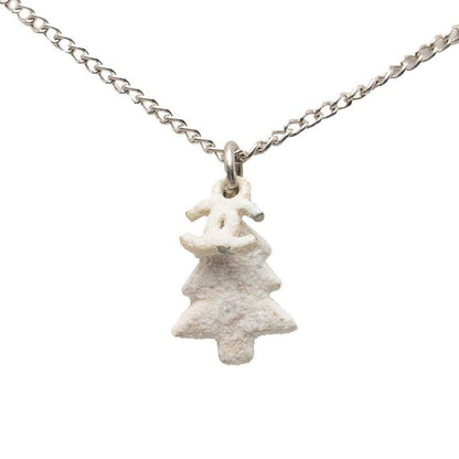 Chanel CC Logo Christmas Tree Motif Necklace Silver White Metal