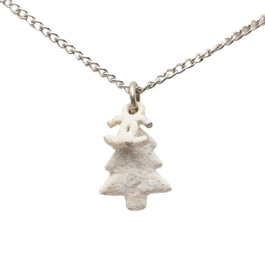 Chanel CC Logo Christmas Tree Motif Necklace Silver White Metal