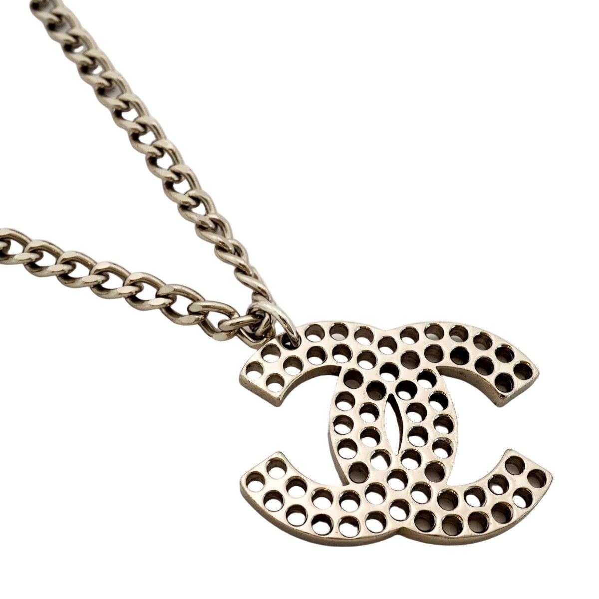 Chanel Necklace CC Logo Perforated Metal Silver — view 2