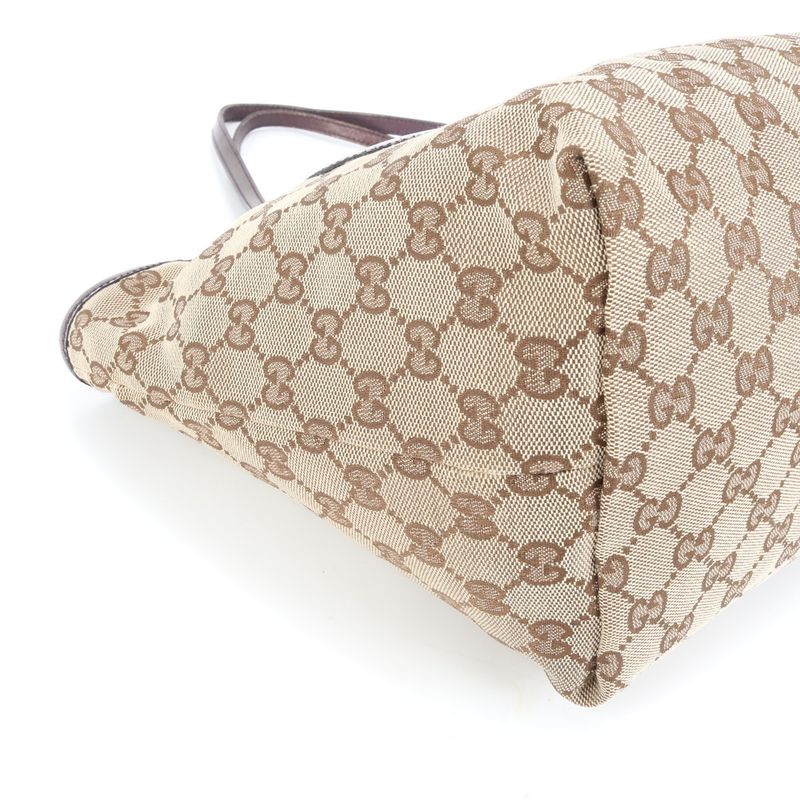 Gucci GG Canvas Leather Tote Bag Shoulder Hand 211976 Brown Genuine Leather