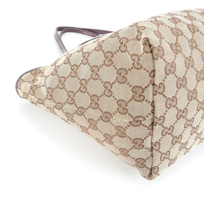 Gucci GG Canvas Leather Tote Bag Shoulder Hand 211976 Brown Genuine Leather