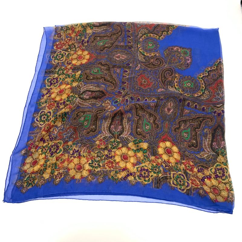 Chanel Gripoa Pattern Large Silk Scarf Jeweled Blue X Multicolor