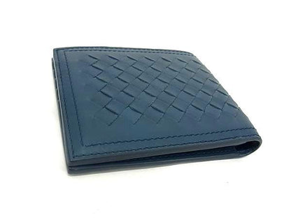 Bottega Veneta Intrecciato Leather Bifold Wallet Men's Blue Ay1108
