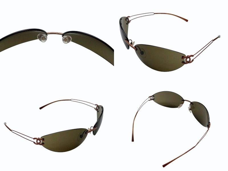 Chanel Rimless Sunglasses CC Logo Blanc Brown Eyewear — view 6