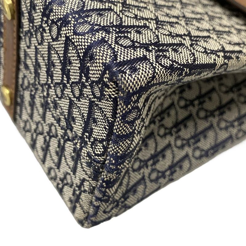 Dior/christian Dior Handbag Street Chic Navy Ivory And Dark Brown Leather