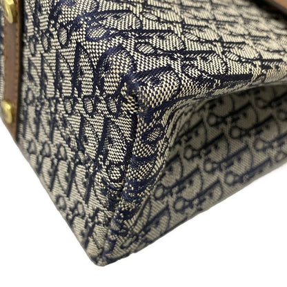 Dior/christian Dior Handbag Street Chic Navy Ivory And Dark Brown Leather