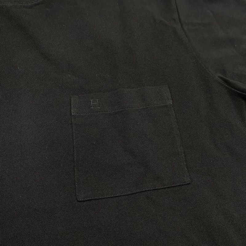 Hermes Short Sleeve T-Shirt H Logo Embroidery Pocket XL Size Cotton Black Hermes