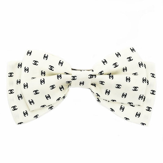Chanel Barrette Aaa821 Ribbon White Logo COCO Silver Hardware Hair