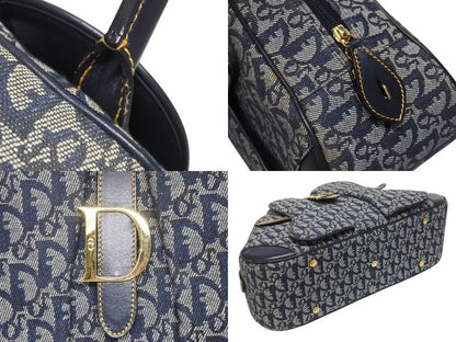 Dior Double Saddle Bag Trotter Canvas Leather Navy Gold — view 6
