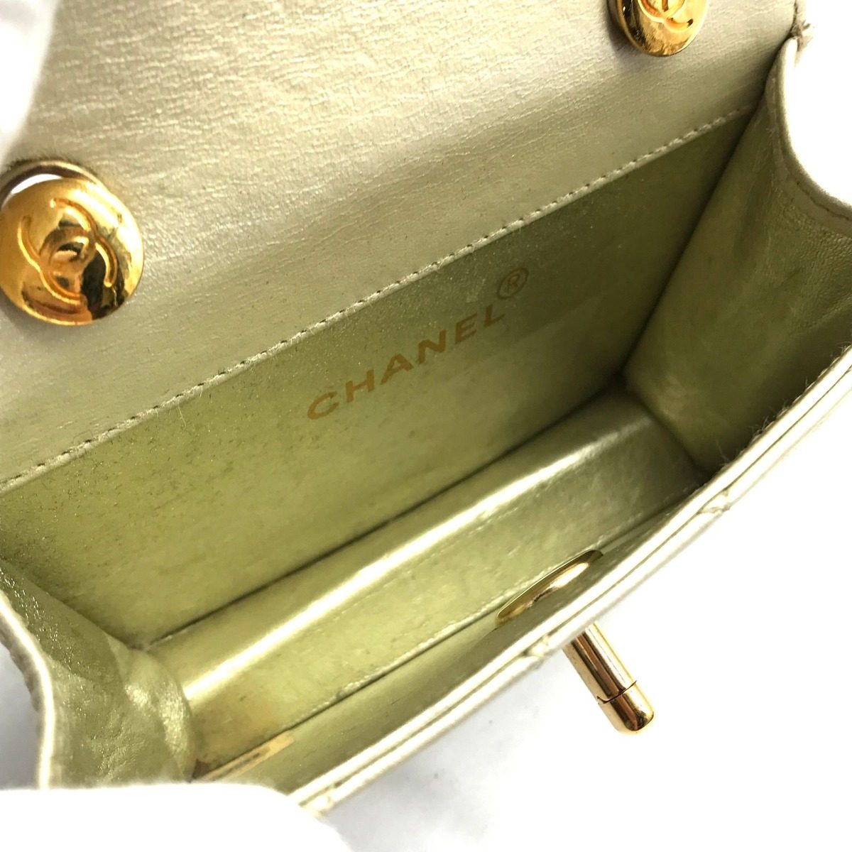 Chanel CC Logo Quilted Mini Chain Shoulder Bag Gold — view 8