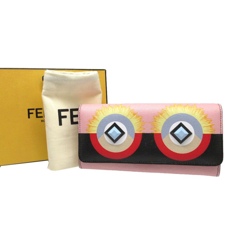 Fendi 8m0251 Continental Wallet Monster Leather Pink Bifold Long Wallet 1555