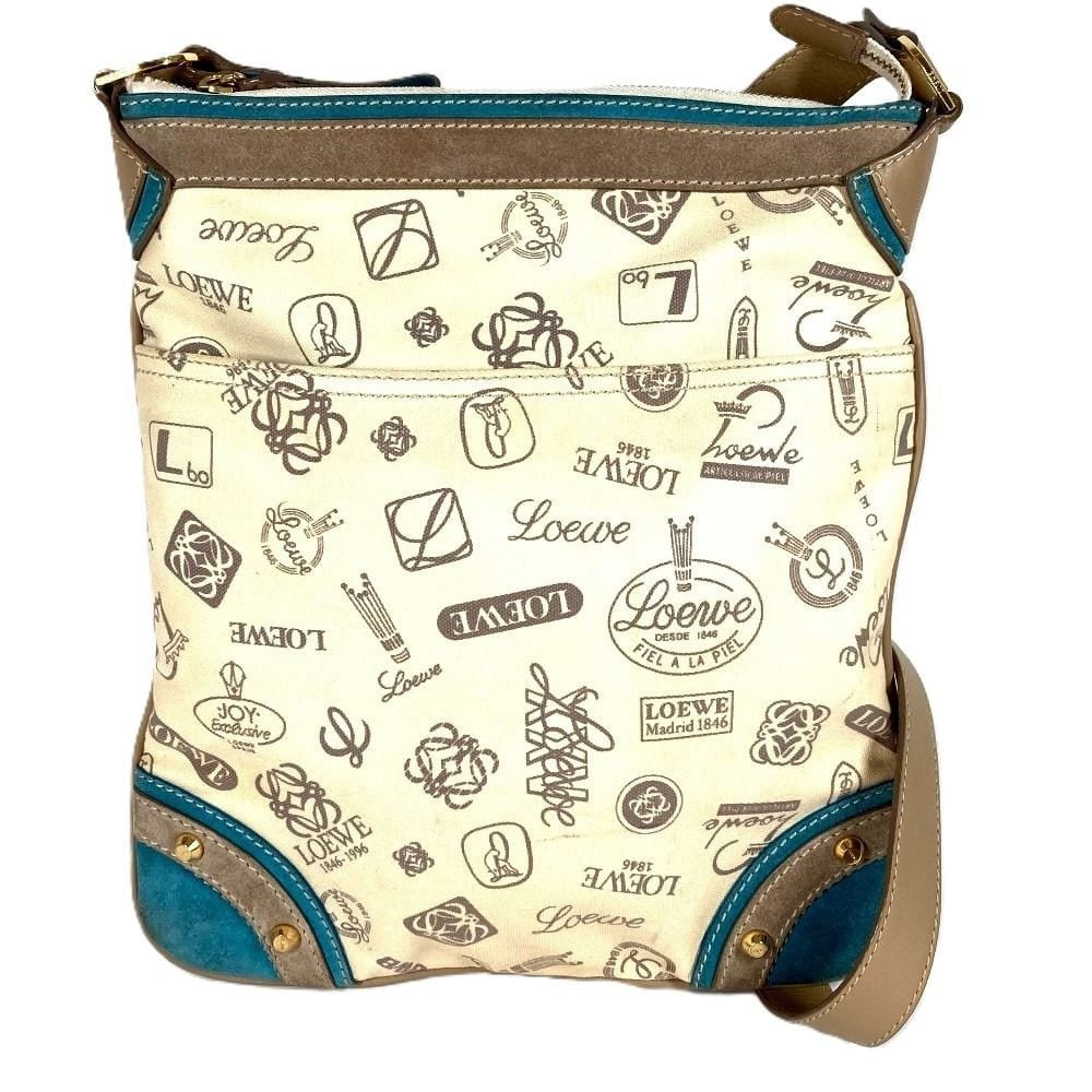 Loewe Shoulder Bag 160 th Anniversary Logo Leather Canvas Beige