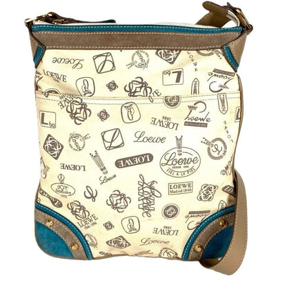 Loewe Shoulder Bag 160 th Anniversary Logo Leather Canvas Beige