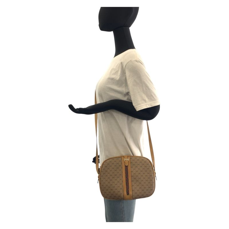 Gucci Vintage Old Gucci Micro GG Beige Gold Hardware Pvc/leather Shoulder Bag