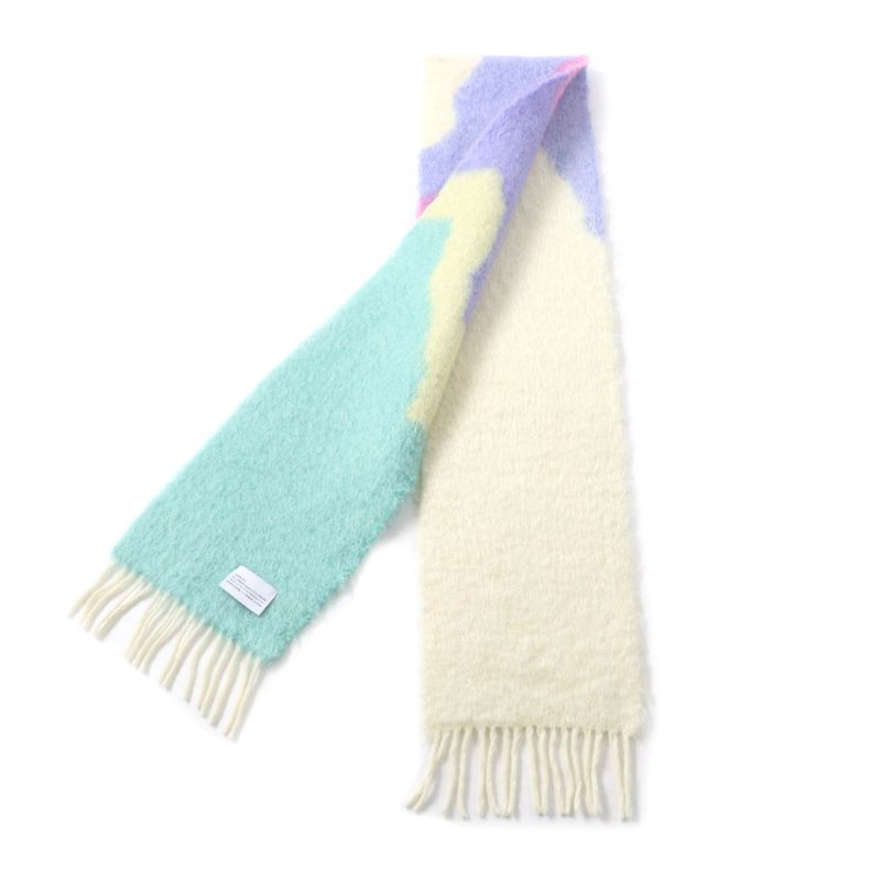 LOEWE Mohair Blend Anagram Logo Patch Fringed Scarf Multi Genuine
