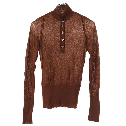 Hermes Cashmere Knit H Button Cashmere High Neck Knit Sweater Brown XS