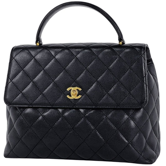 Chanel CC Logo Handbag Quilted Caviar Leather Black