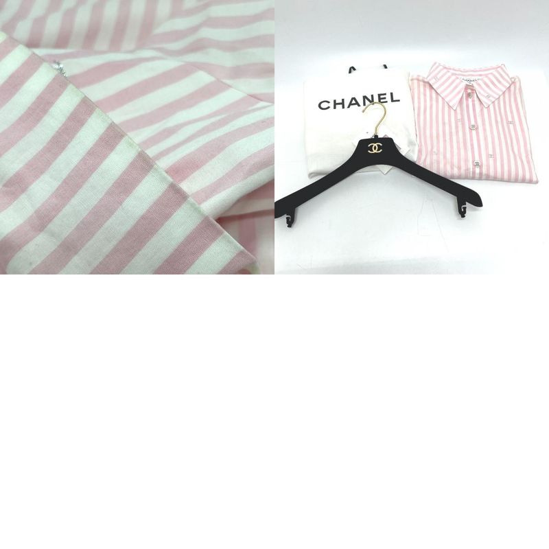 Chanel Short Sleeve Shirt Coco Beach Stripe P76220 Cotton Pink