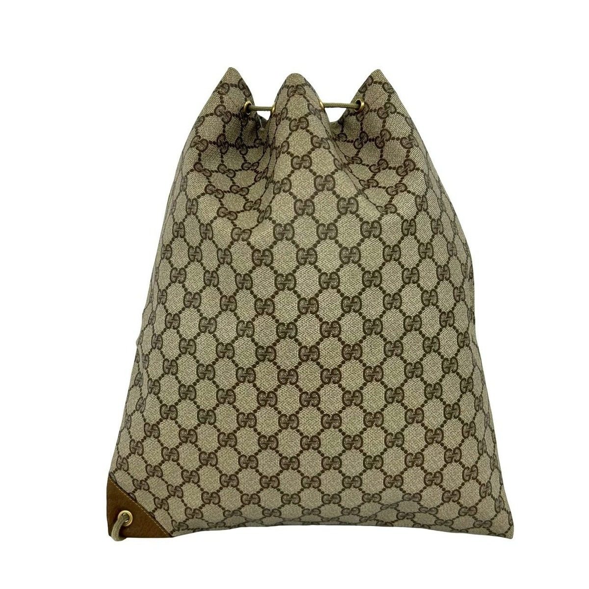 Gucci Vintage GG Logo Leather Drawstring Shoulder Bag Brown — view 3