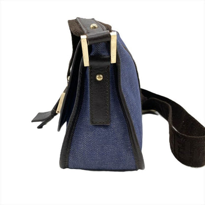 Fendi Shoulder Bag Denim Blue Gold Hardware Women