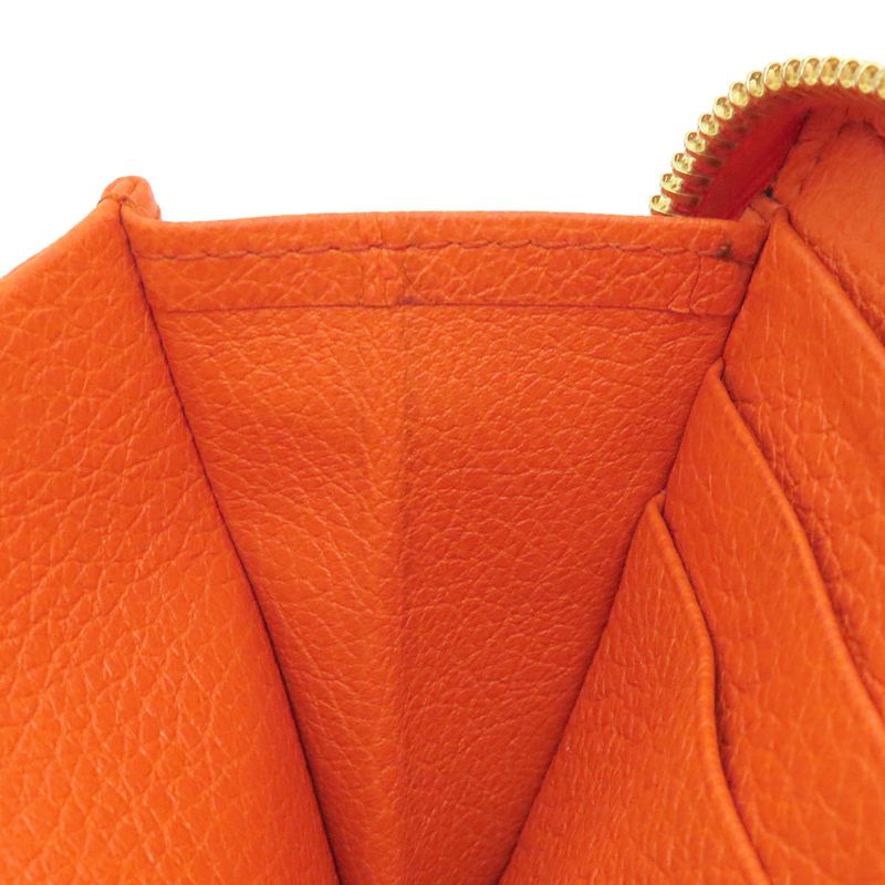 Gucci Long Wallet Logo Zip Around Wallet Leather Orange Gold Hardware Round