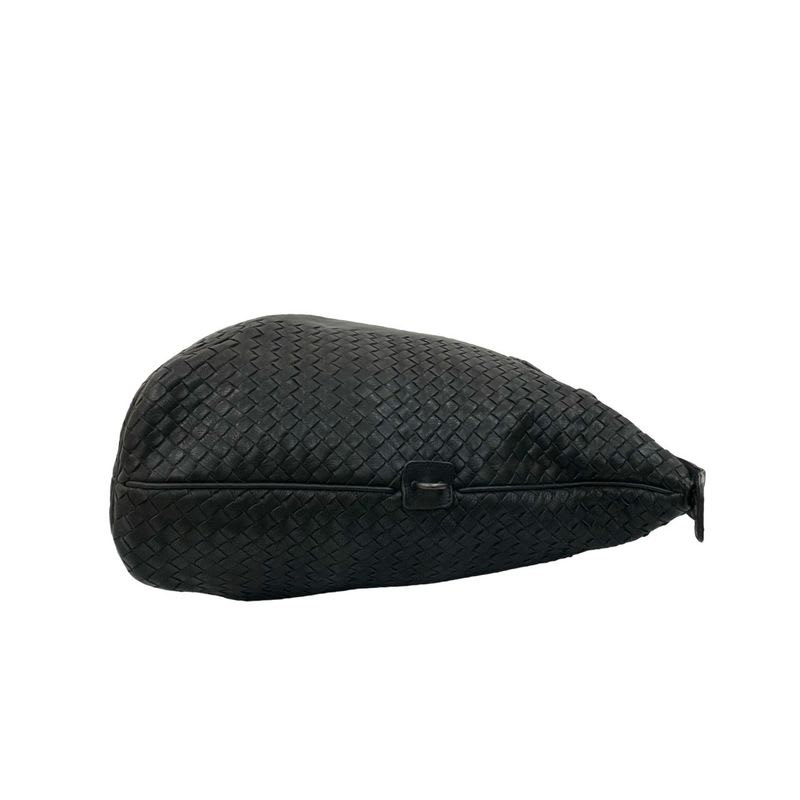 Bottega Veneta Intrecciato Leather Handbag Boston Bag Black
