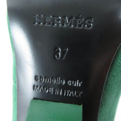 Hermes 2022 222283z Pointed Toe Suede Leather Pumps Green 37 With Box And