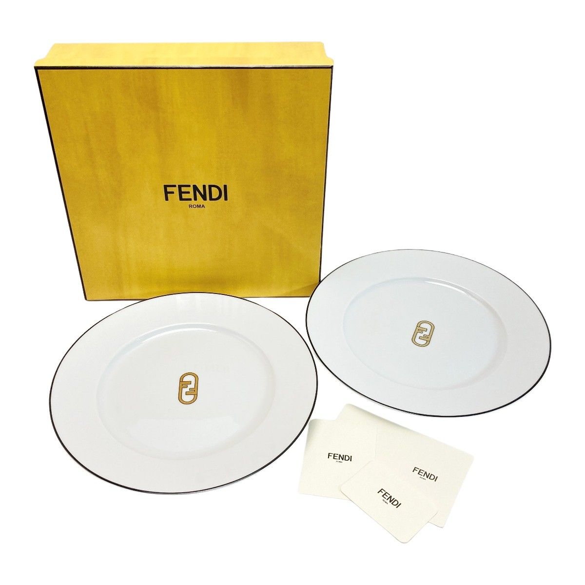 Fendi Orlock Logo Plate Set of 2 Tableware Collection Plate Box Included