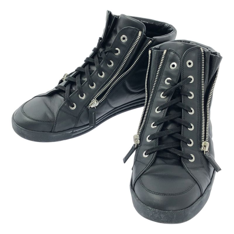 Chanel | Coco Mark Side Zip Leather Lace-up Sneakers | 42 | Black | Men's