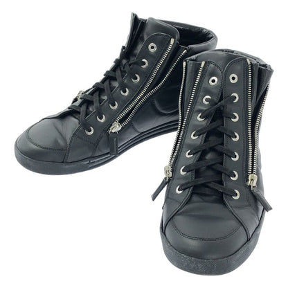 Chanel | Coco Mark Side Zip Leather Lace-up Sneakers | 42 | Black | Men's