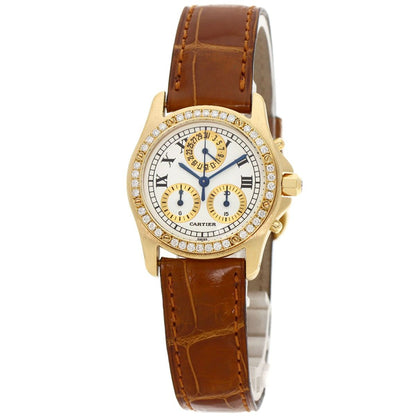 Cartier Santos Round Chrono Reflex Watch 18K Yellow Gold Leather Diamond