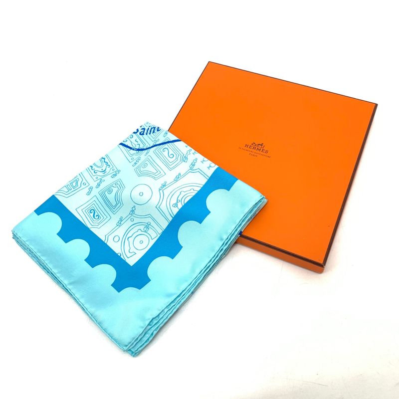 Grade Hermes Carre 90 De Passage A Paris Blue 100% Silk Scarf