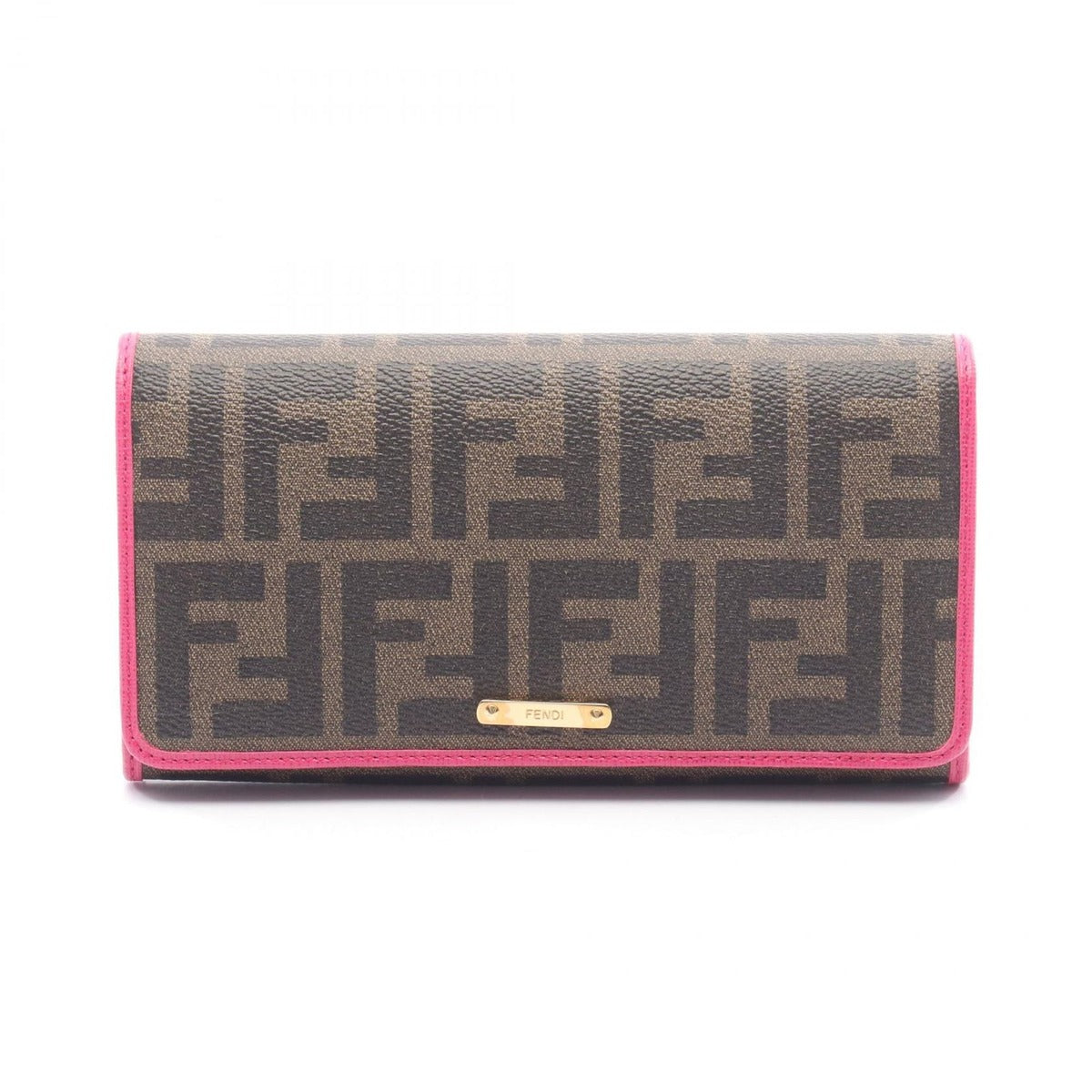 Fendi Bifold Wallet Zucca Black Magenta Leather Canvas Brown. Black. Pink