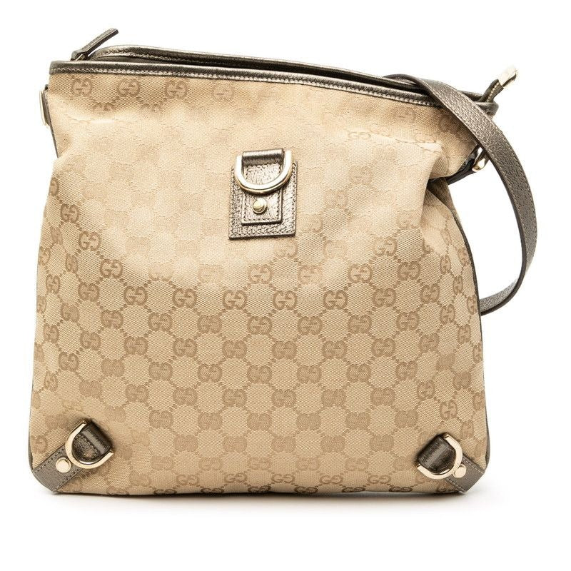 Gucci GG Canvas Abbey Crossbody Bag Beige Brown Leather