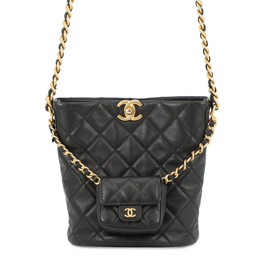 Chanel Chain Shoulder Bag Bucket CC Logo Quilted Lambskin