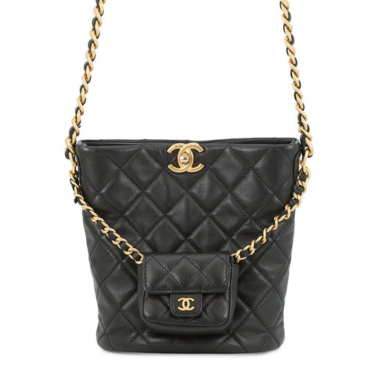 Chanel Chain Shoulder Bag Bucket CC Logo Quilted Lambskin